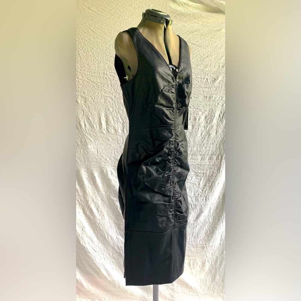 NWT Venus Black Vegan Faux Leather Sleeves dress.